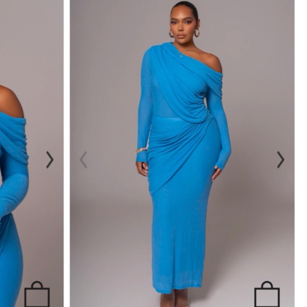 JLUXLABEL Blue Asymmetrical Ruched One Shoulder Dress